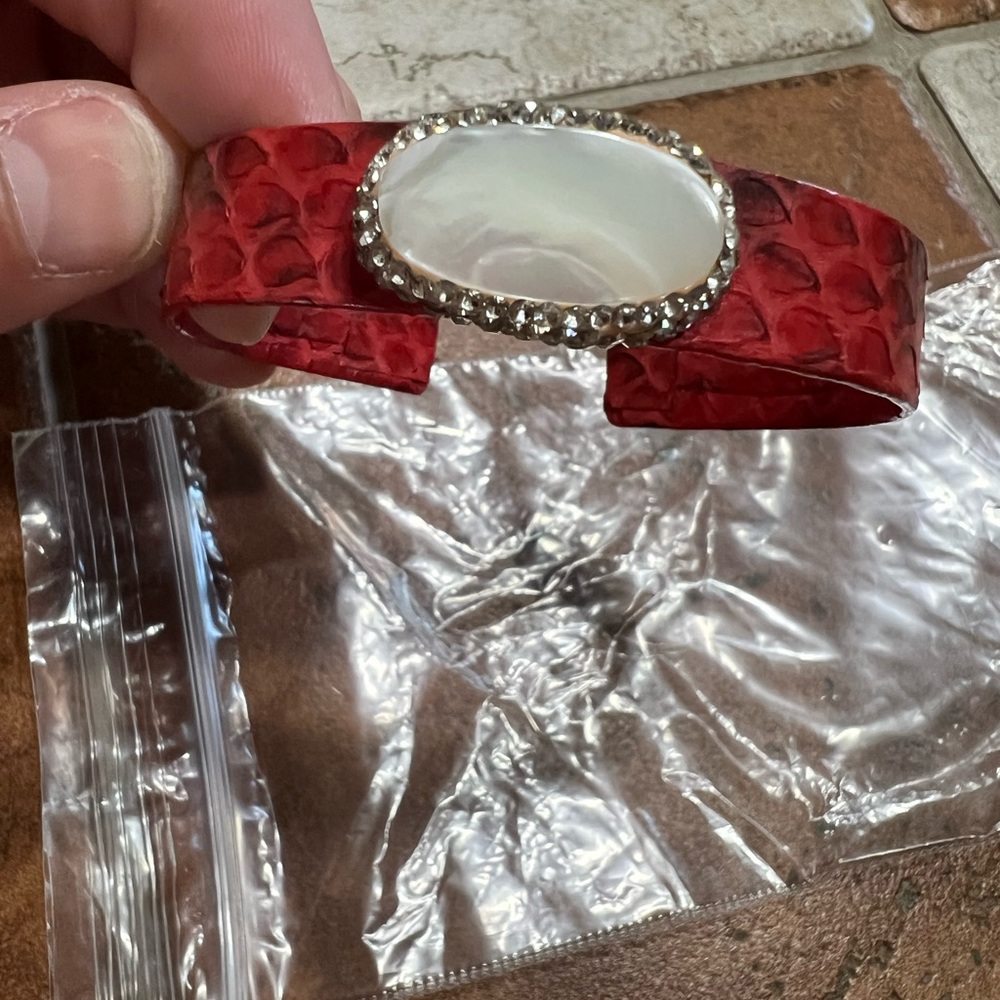 Sandra Ling Red Python Pearl Pave Mini Cuff - image 7